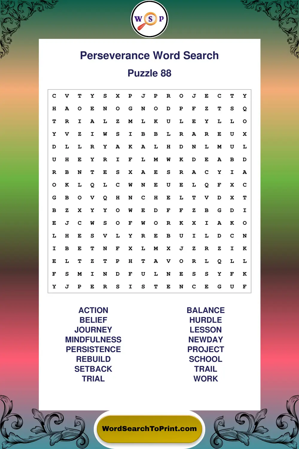 Perseverance Word Search Puzzle 88