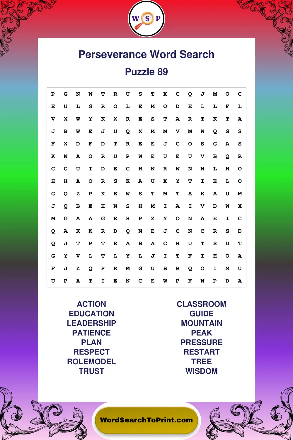 Perseverance Word Search Puzzle 89