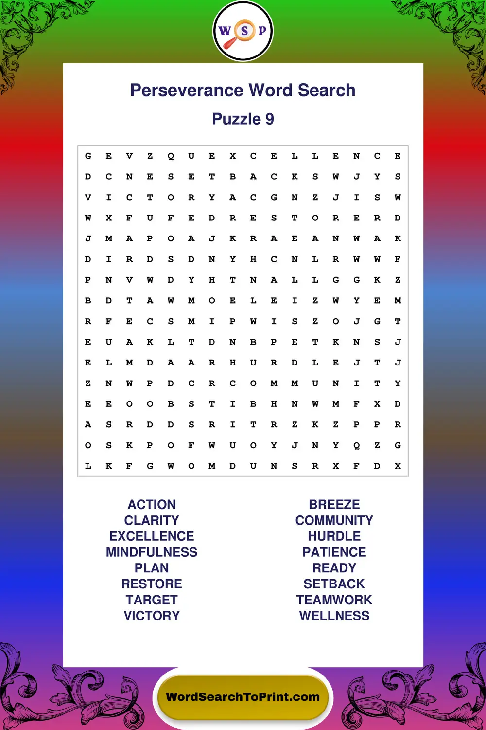 Perseverance Word Search Puzzle 9