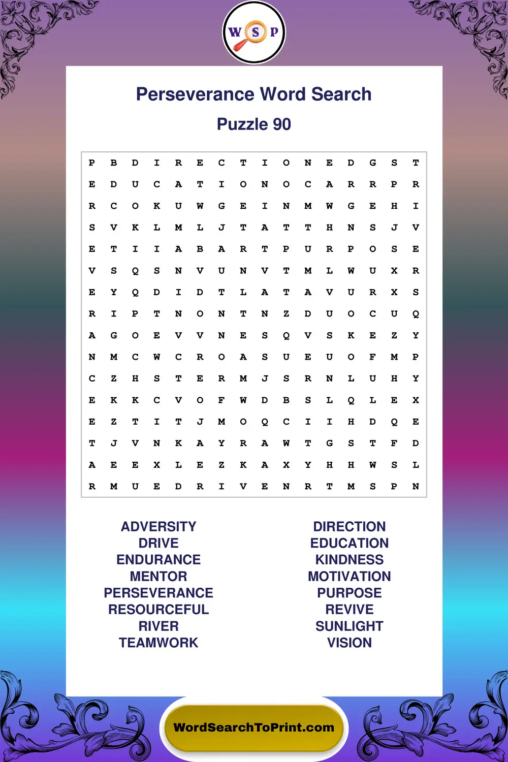 Perseverance Word Search Puzzle 90