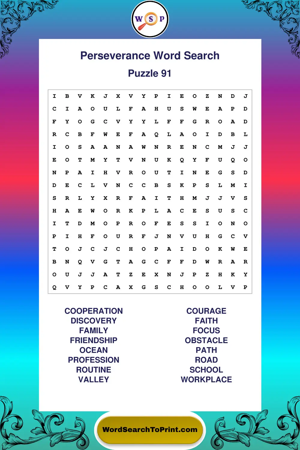 Perseverance Word Search Puzzle 91