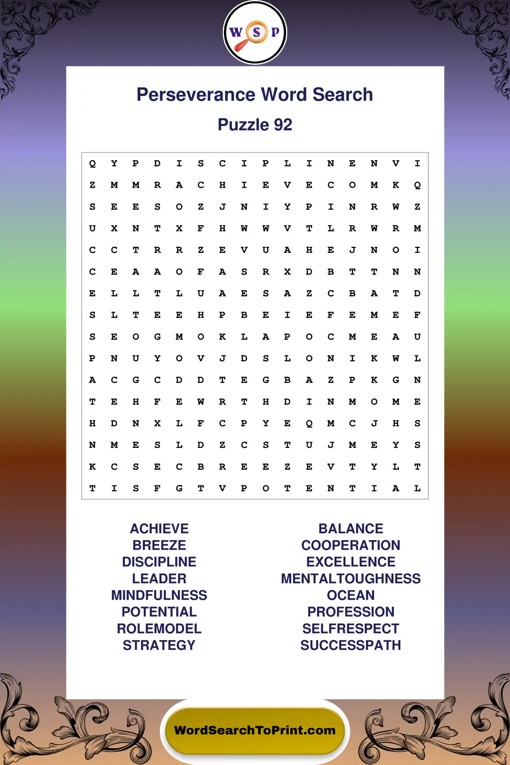 Perseverance Word Search Puzzle 92