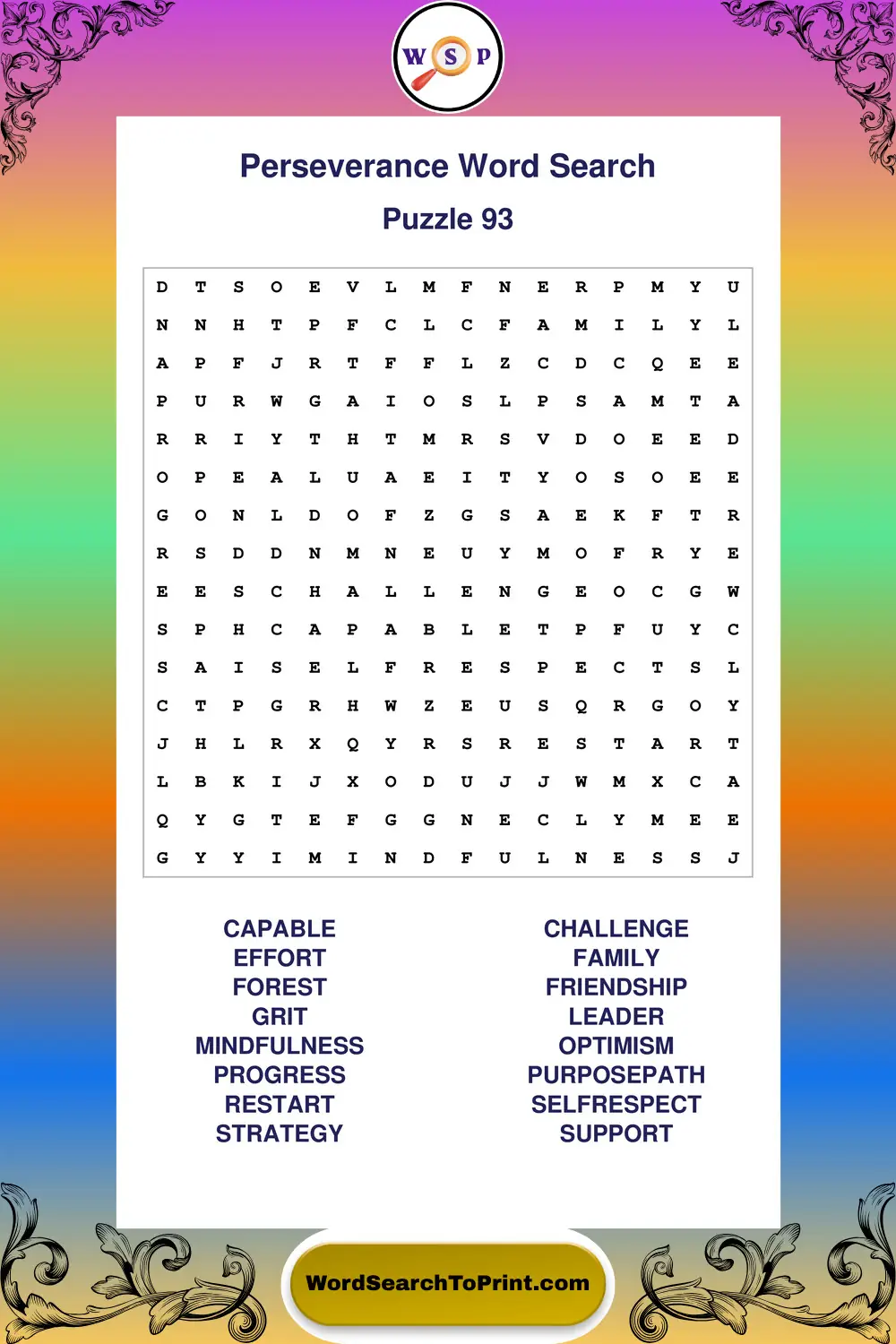 Perseverance Word Search Puzzle 93