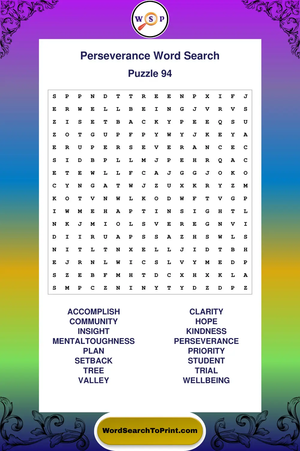 Perseverance Word Search Puzzle 94