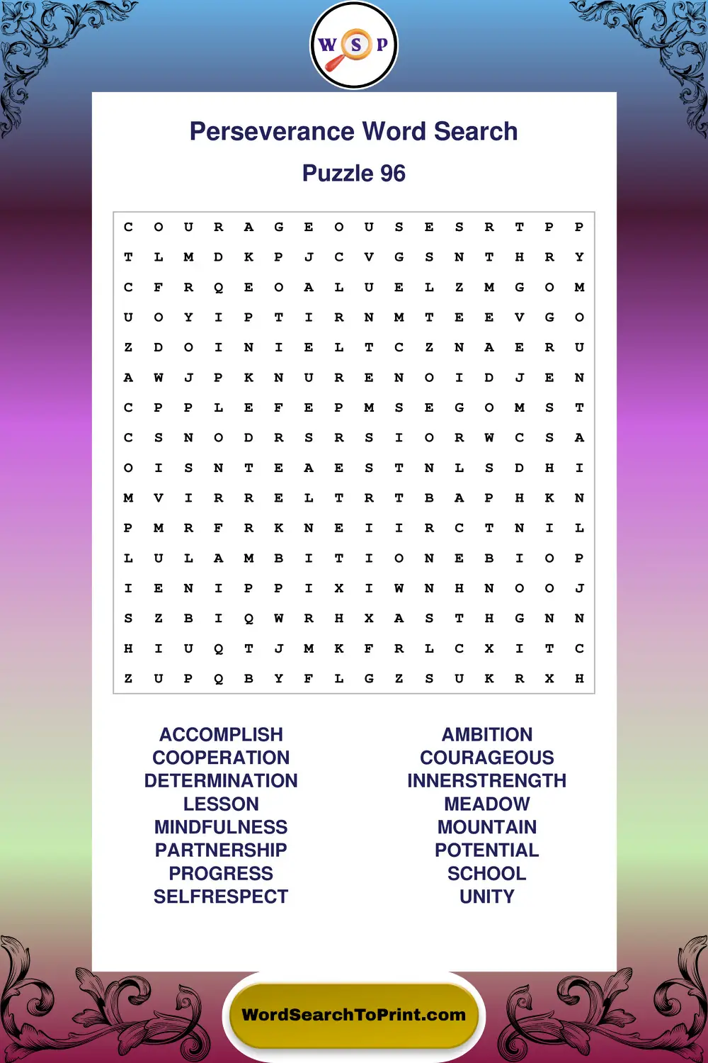 Perseverance Word Search Puzzle 96