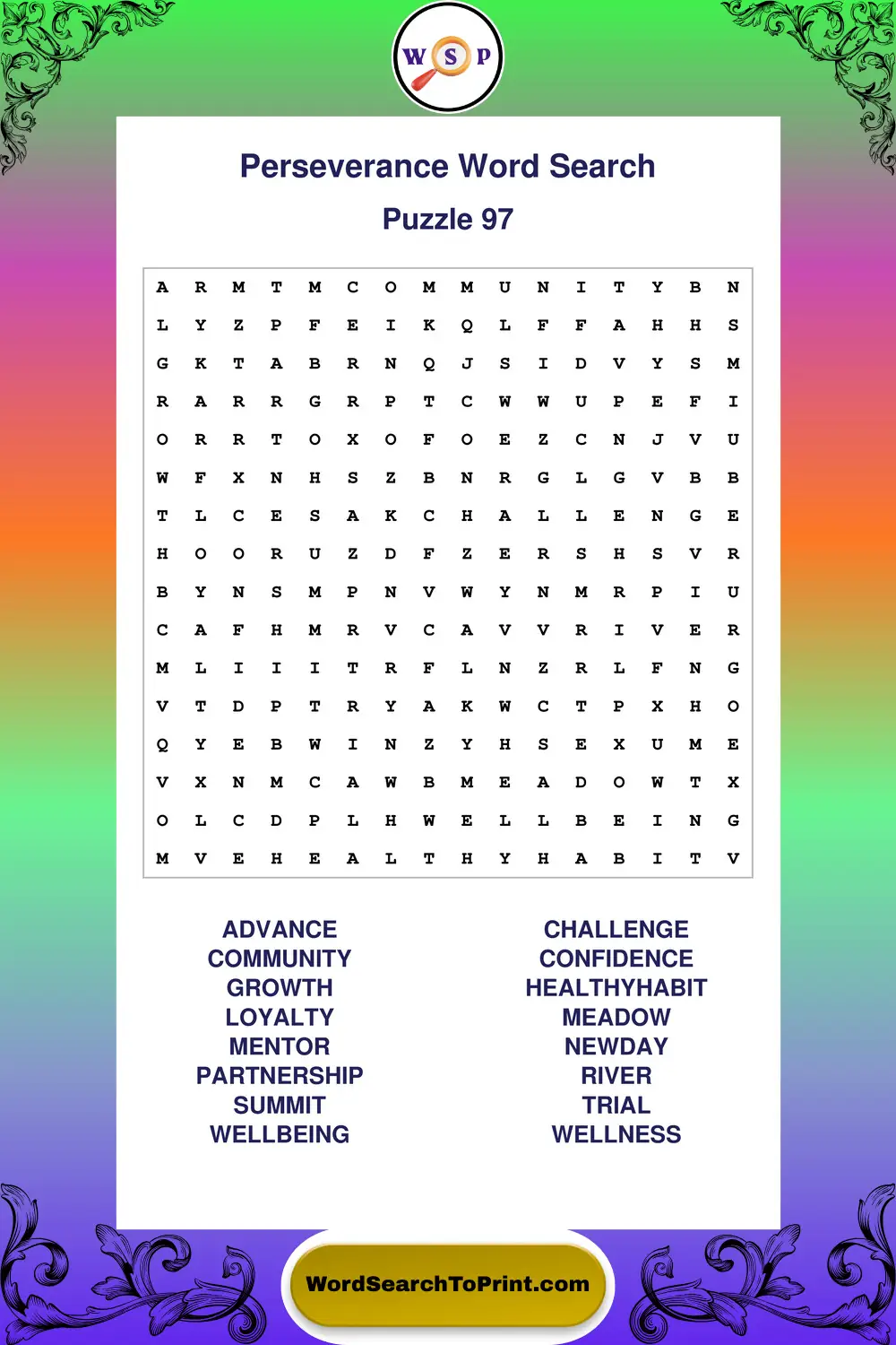 Perseverance Word Search Puzzle 97