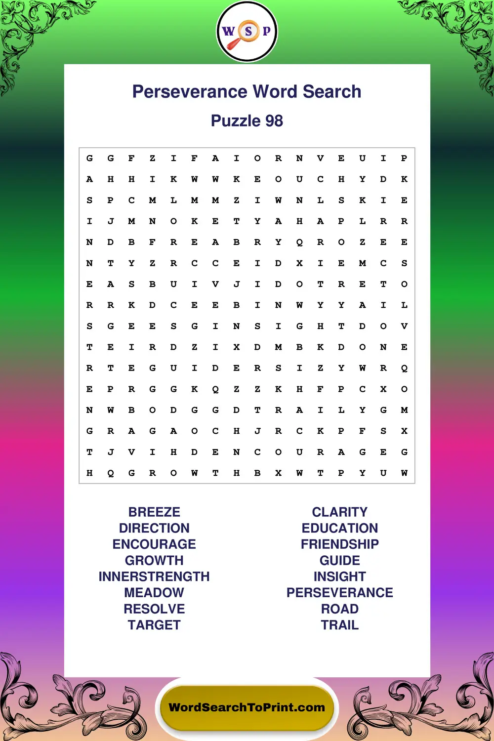 Perseverance Word Search Puzzle 98