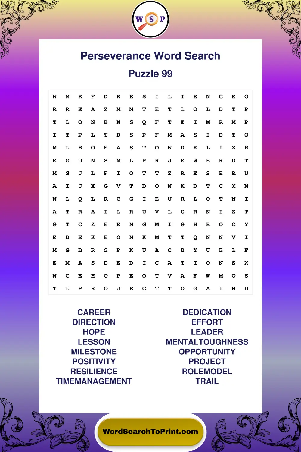 Perseverance Word Search Puzzle 99