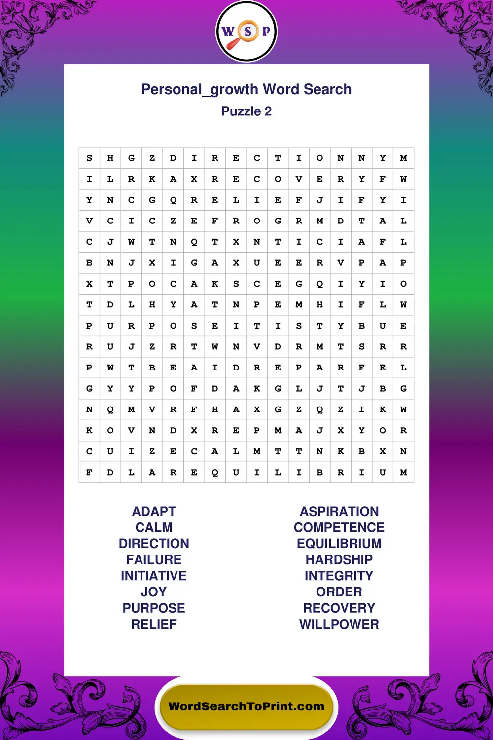 Personal Growth Word Search Puzzle 2