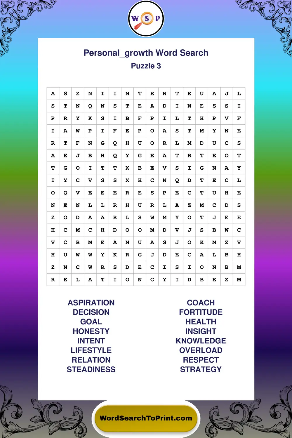 Personal Growth Word Search Puzzle 3