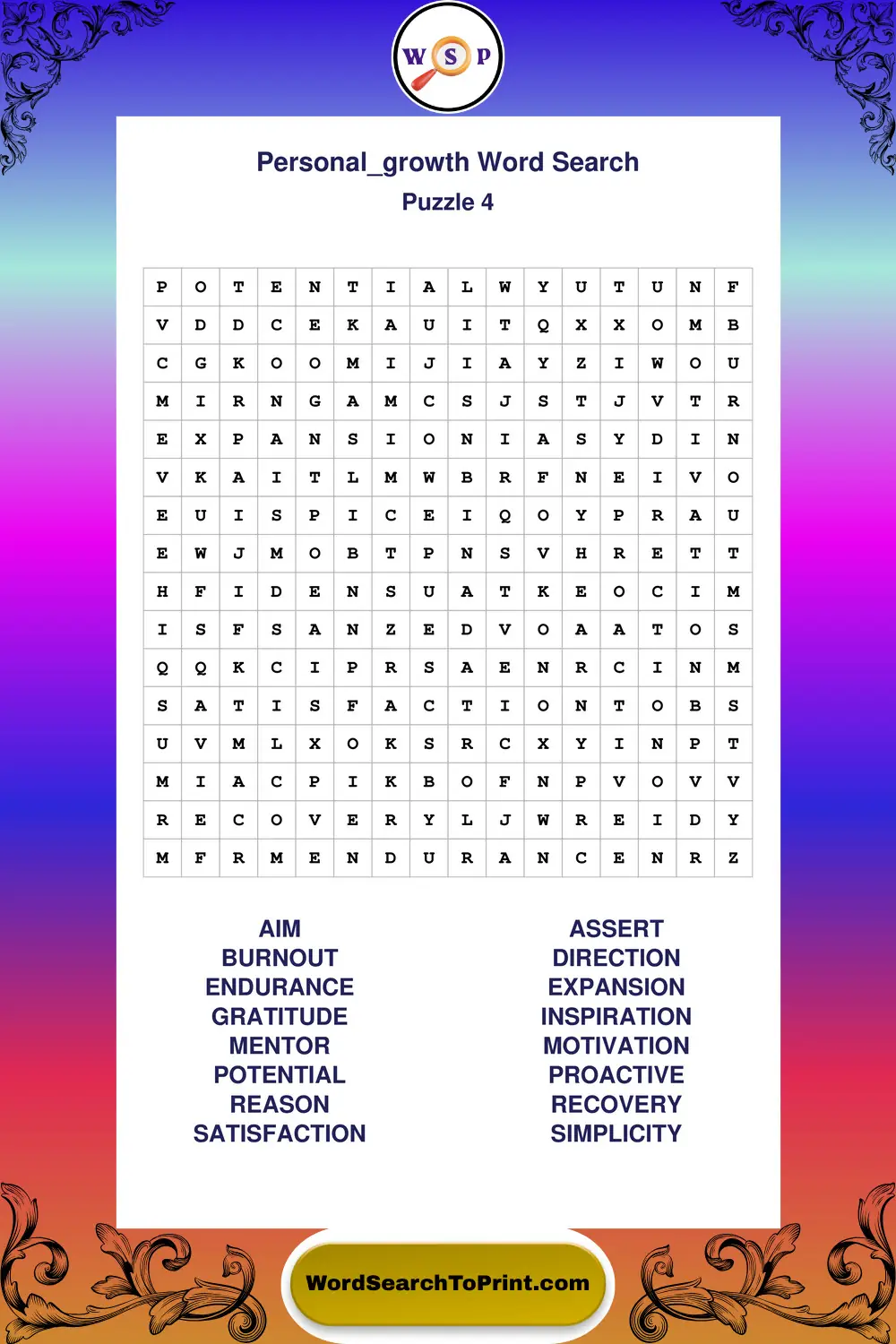 Personal Growth Word Search Puzzle 4