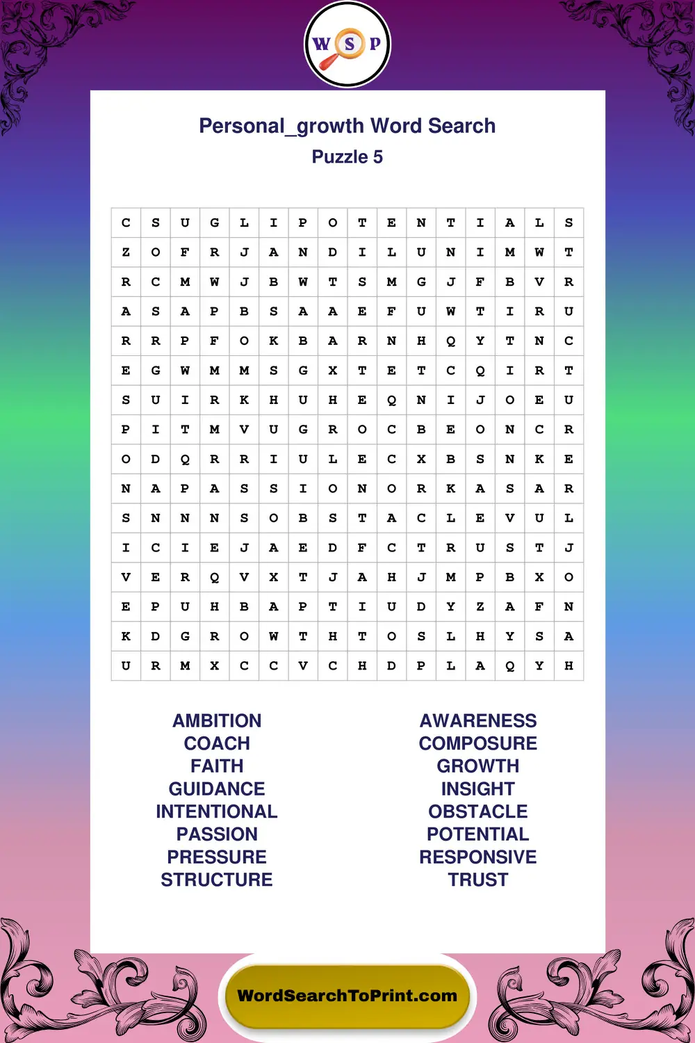 Personal Growth Word Search Puzzle 5