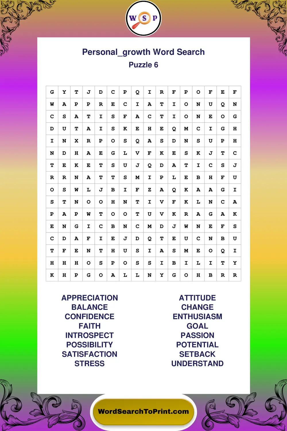 Personal Growth Word Search Puzzle 6