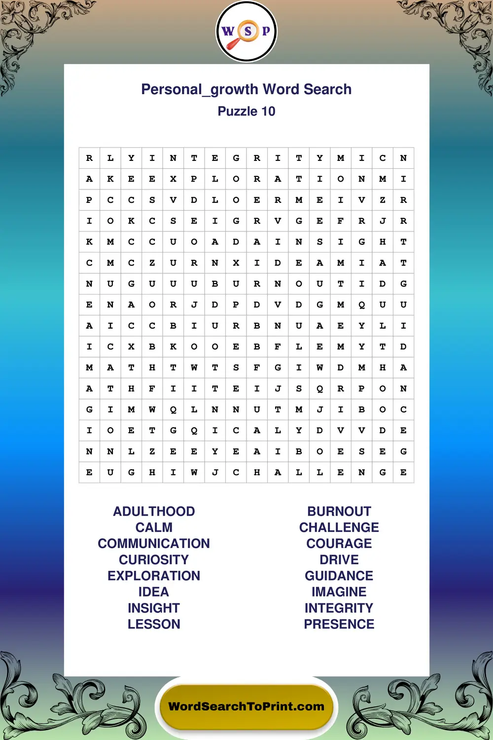 Personal Growth Word Search Puzzle 10