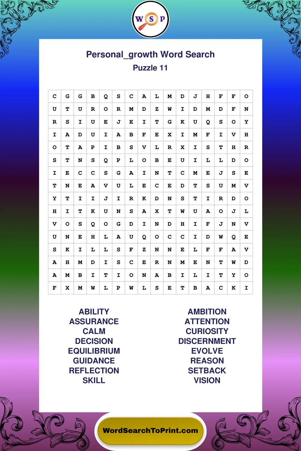 Personal Growth Word Search Puzzle 11