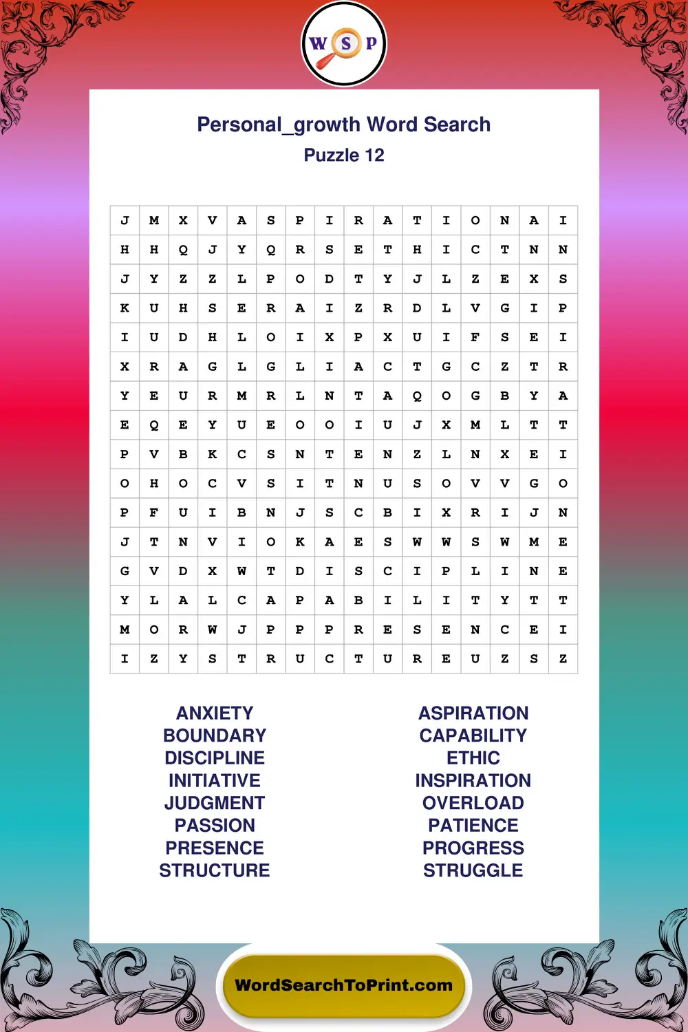 Personal Growth Word Search Puzzle 12