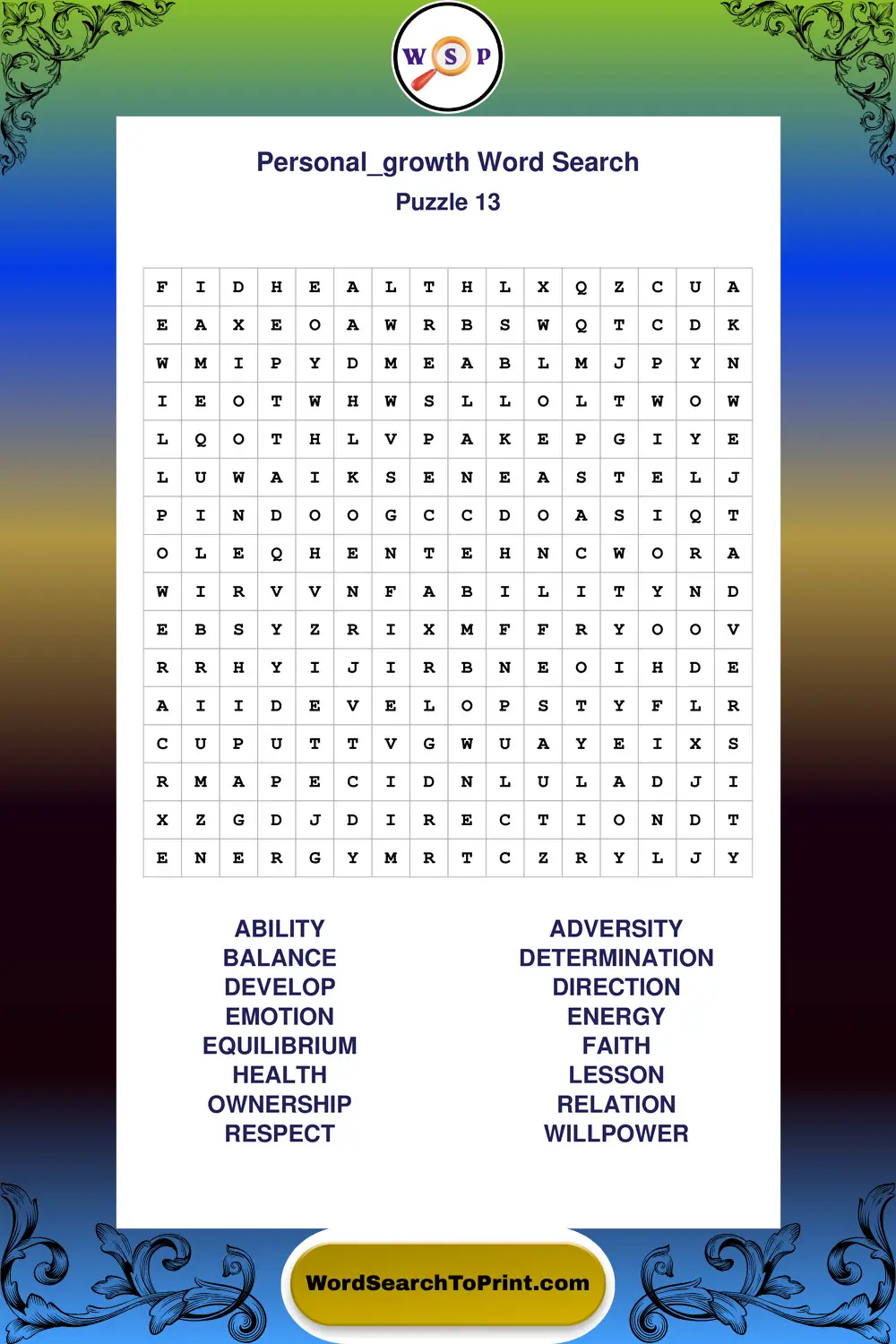 Personal Growth Word Search Puzzle 13