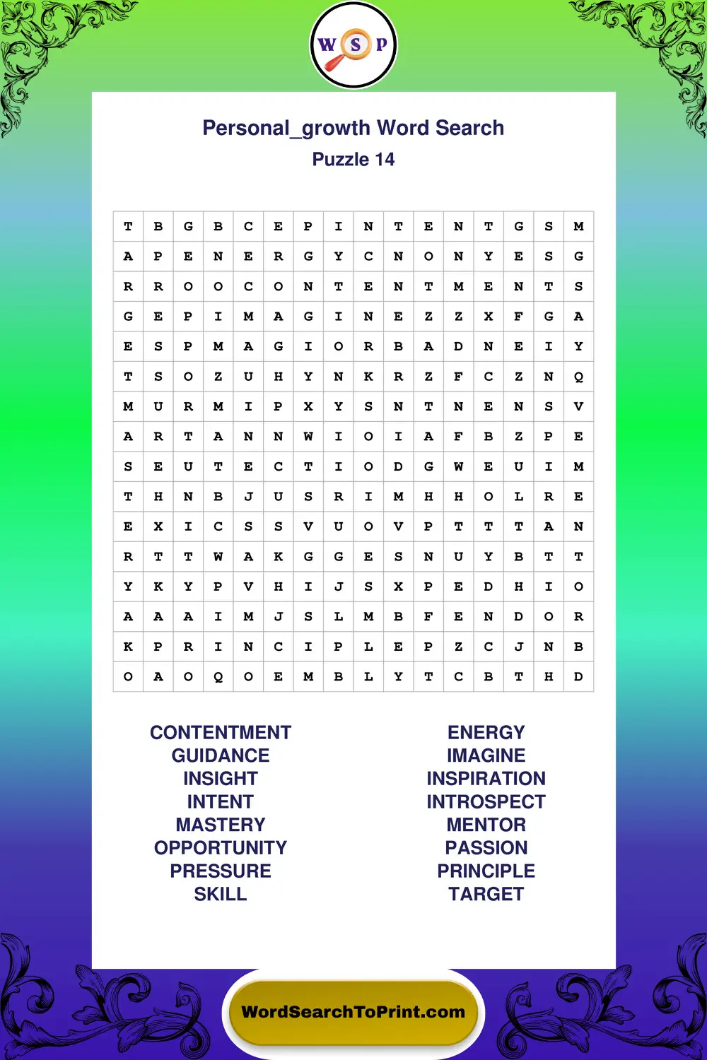 Personal Growth Word Search Puzzle 14