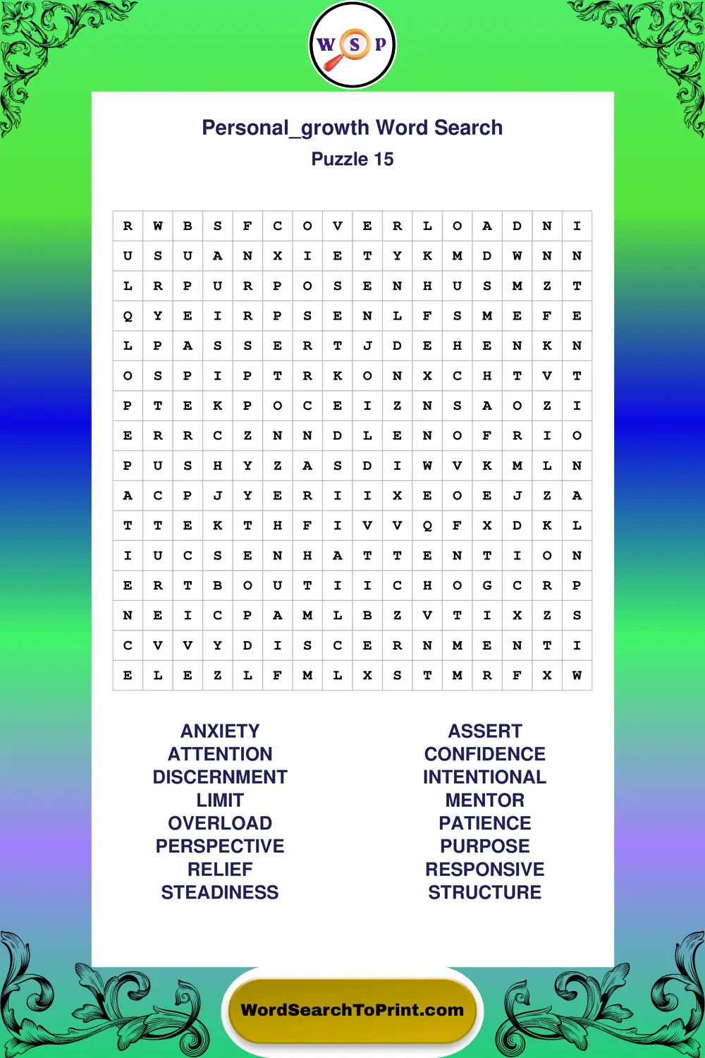 Personal Growth Word Search Puzzle 15