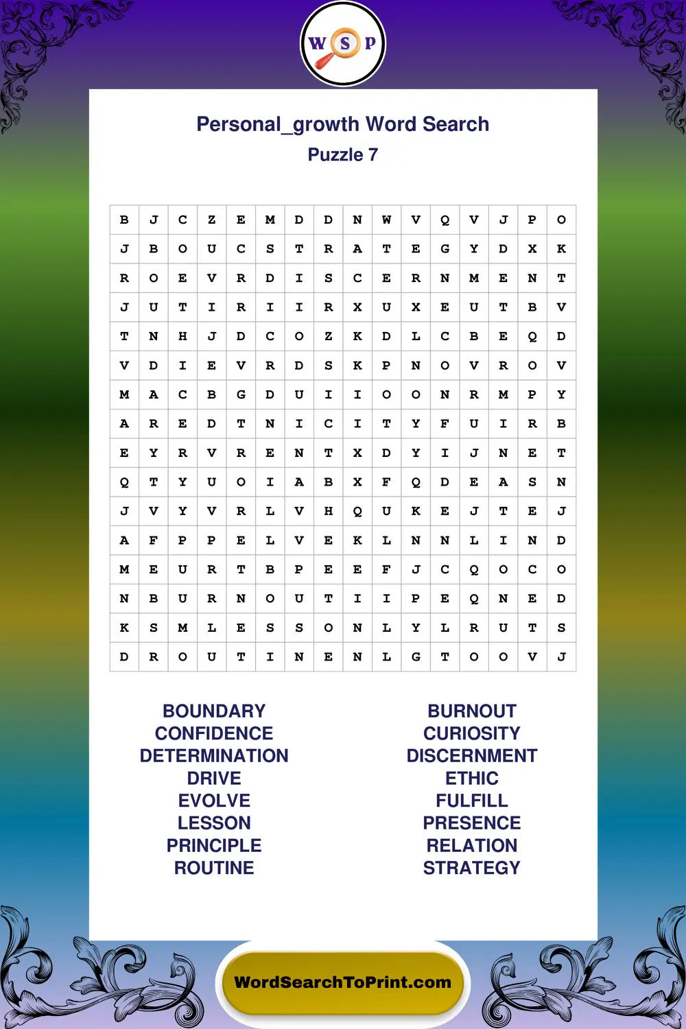 Personal Growth Word Search Puzzle 7