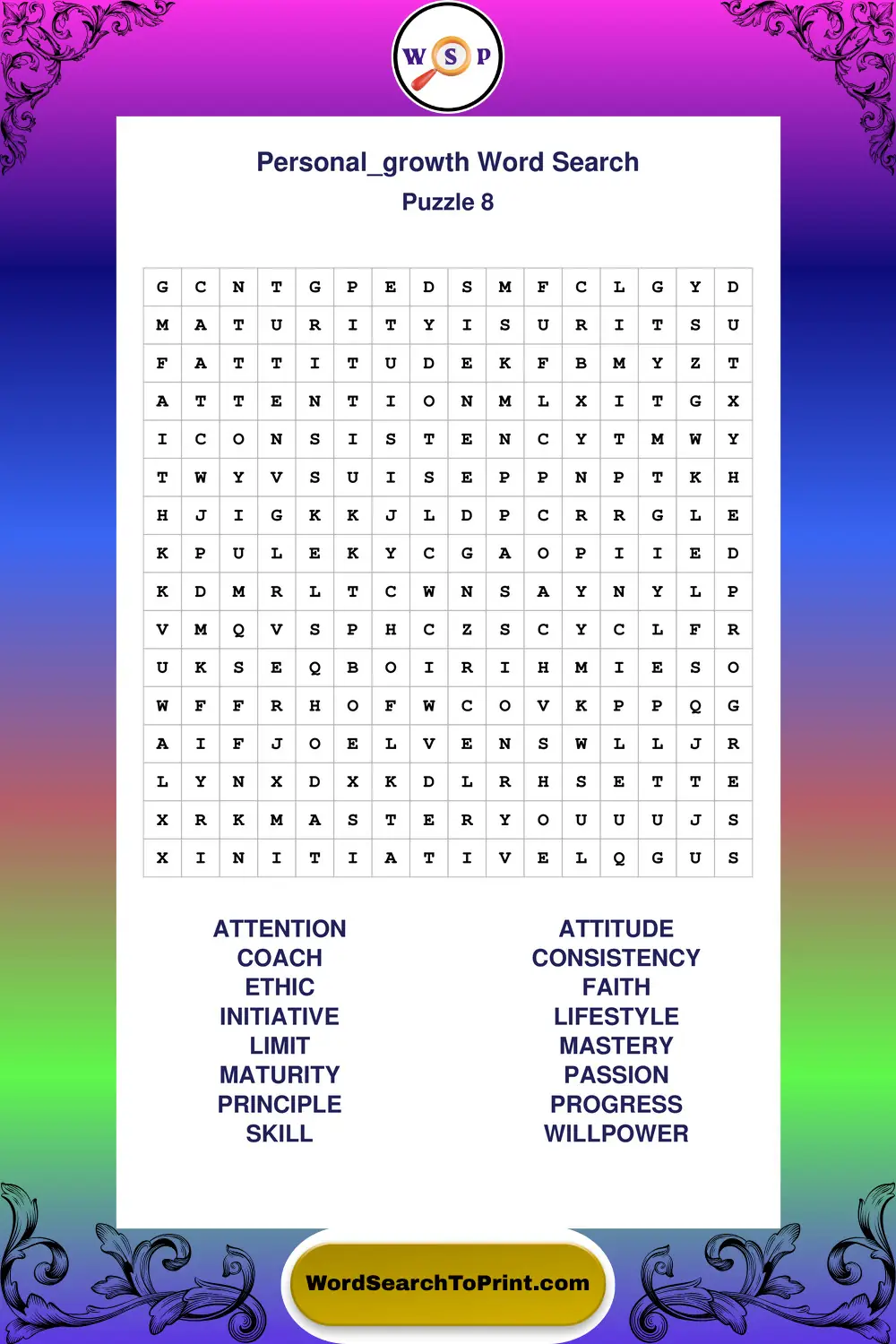 Personal Growth Word Search Puzzle 8