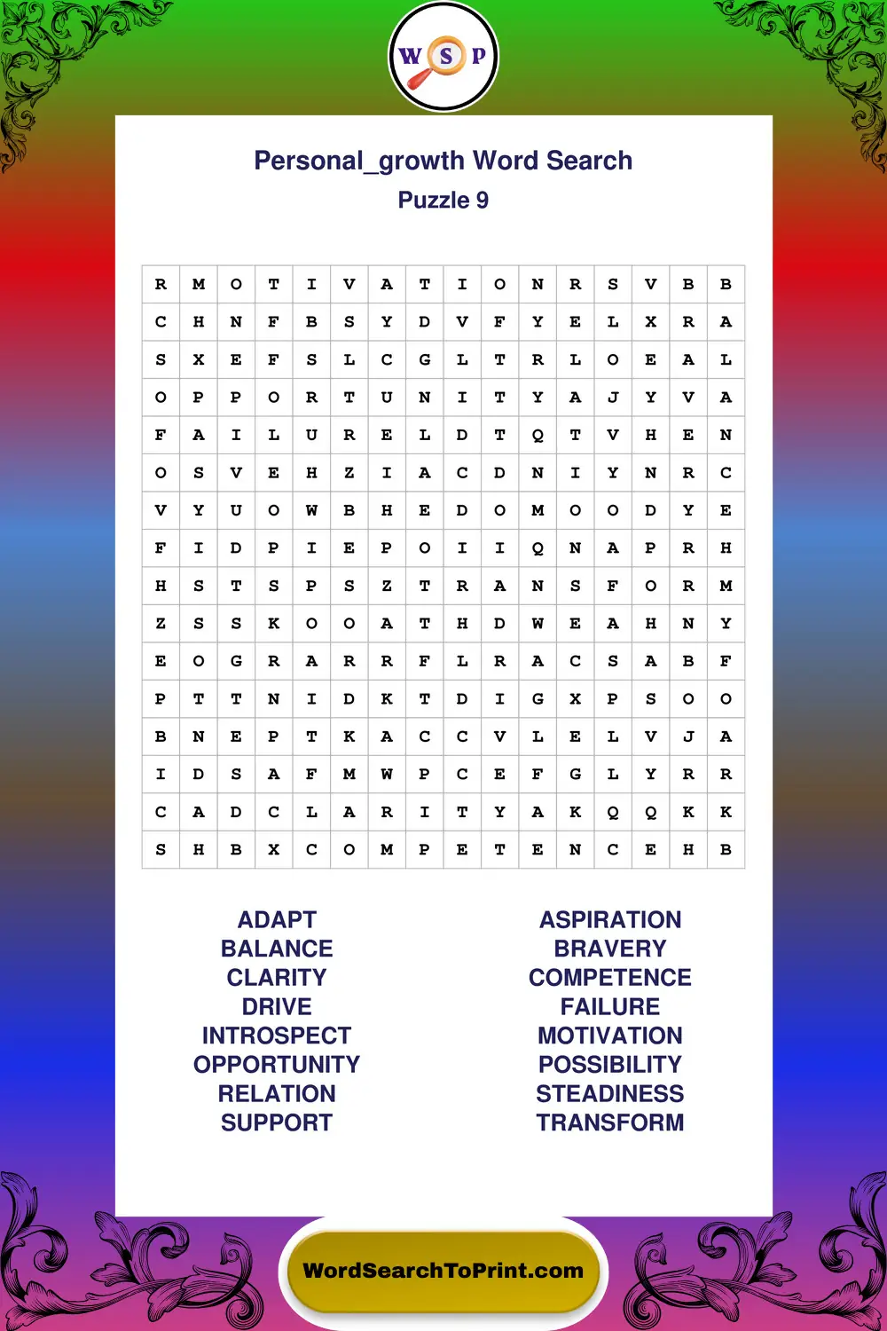 Personal Growth Word Search Puzzle 9