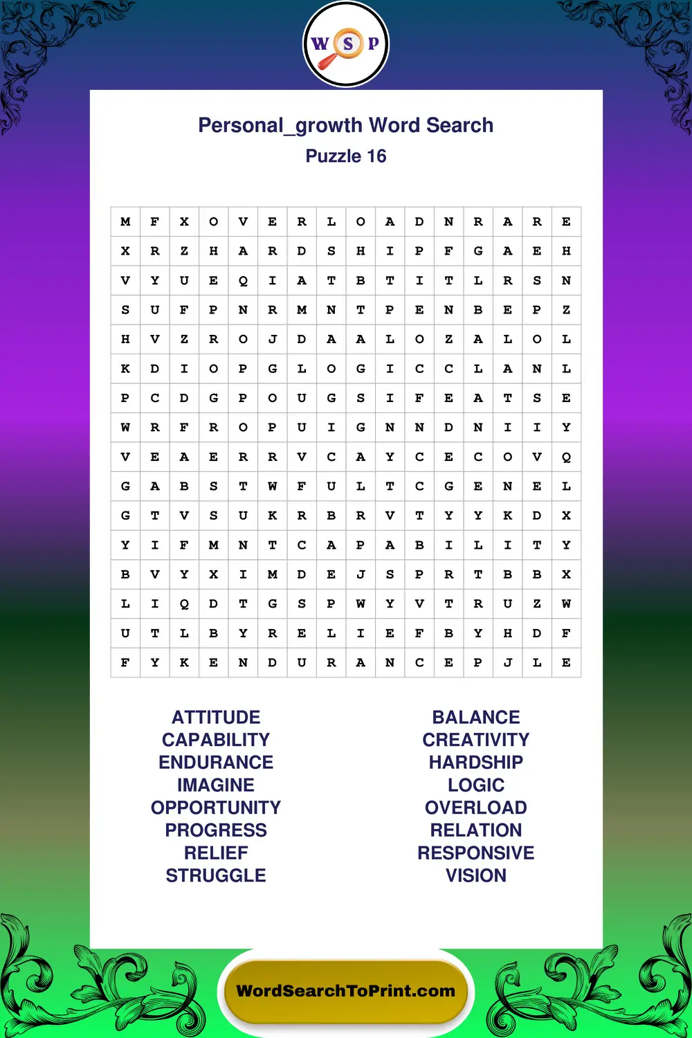 Personal Growth Word Search Puzzle 16