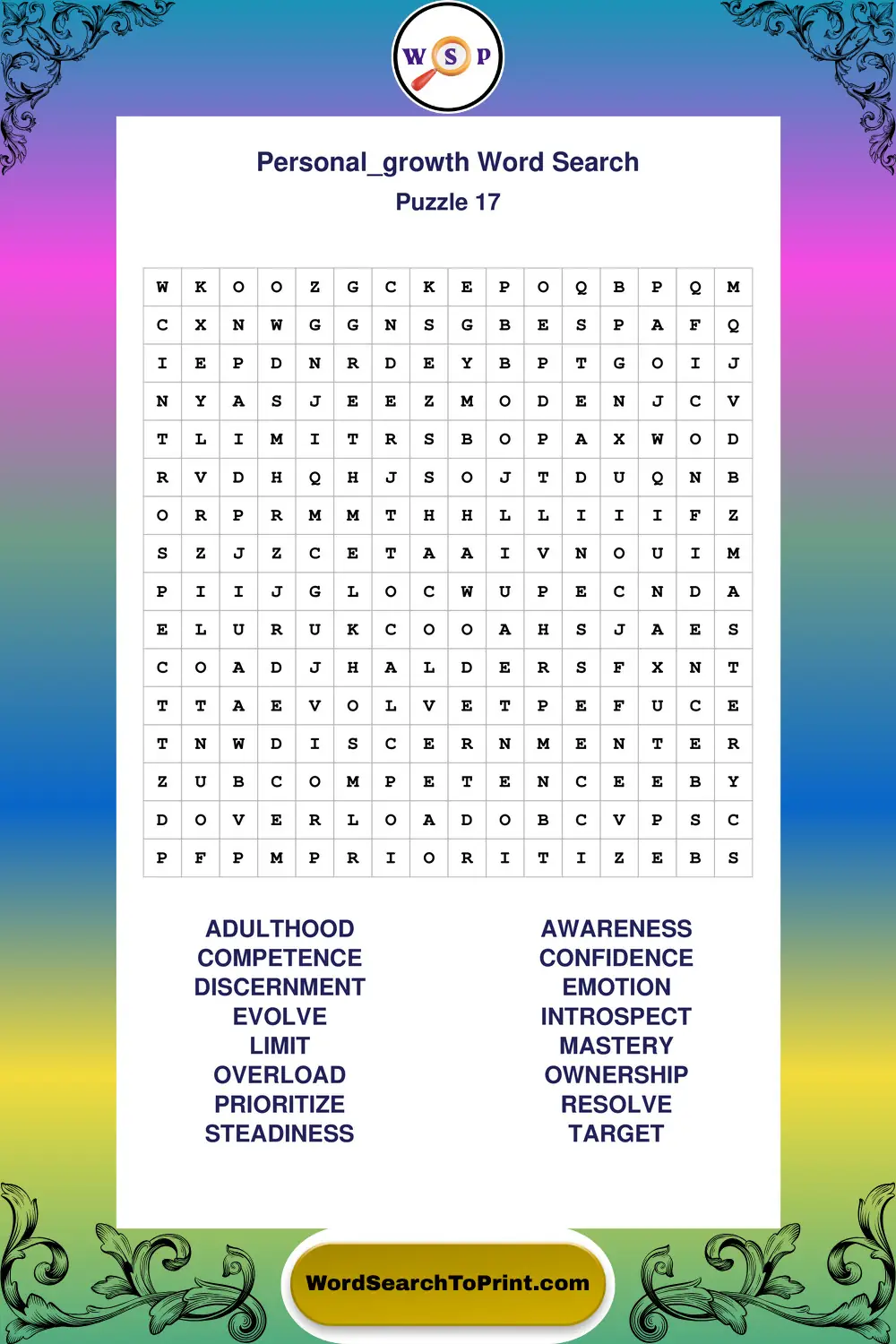 Personal Growth Word Search Puzzle 17