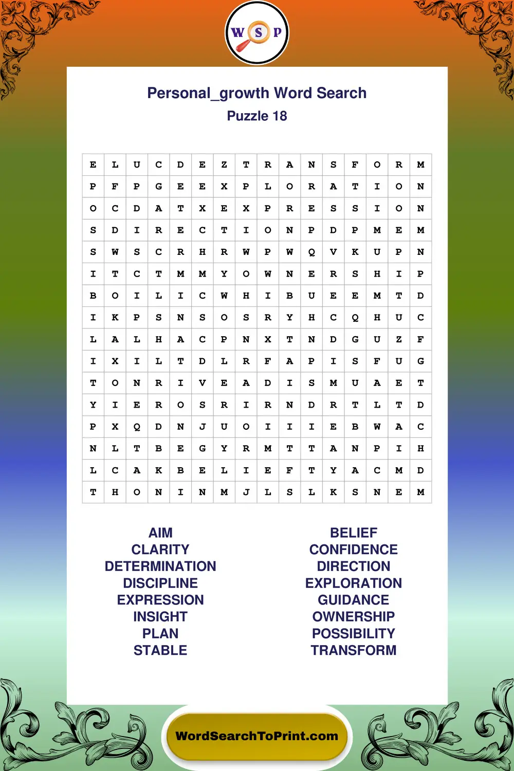 Personal Growth Word Search Puzzle 18