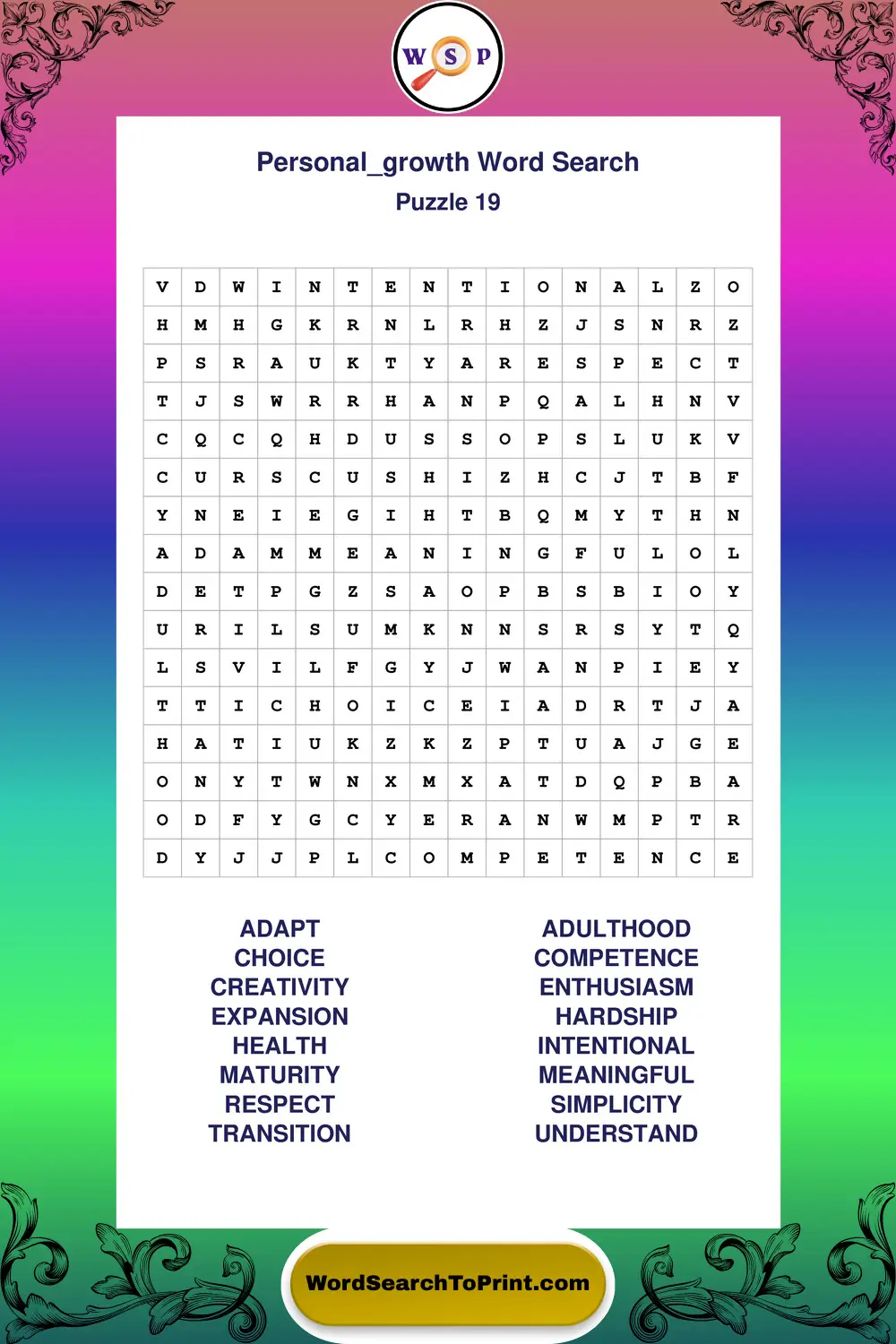 Personal Growth Word Search Puzzle 19