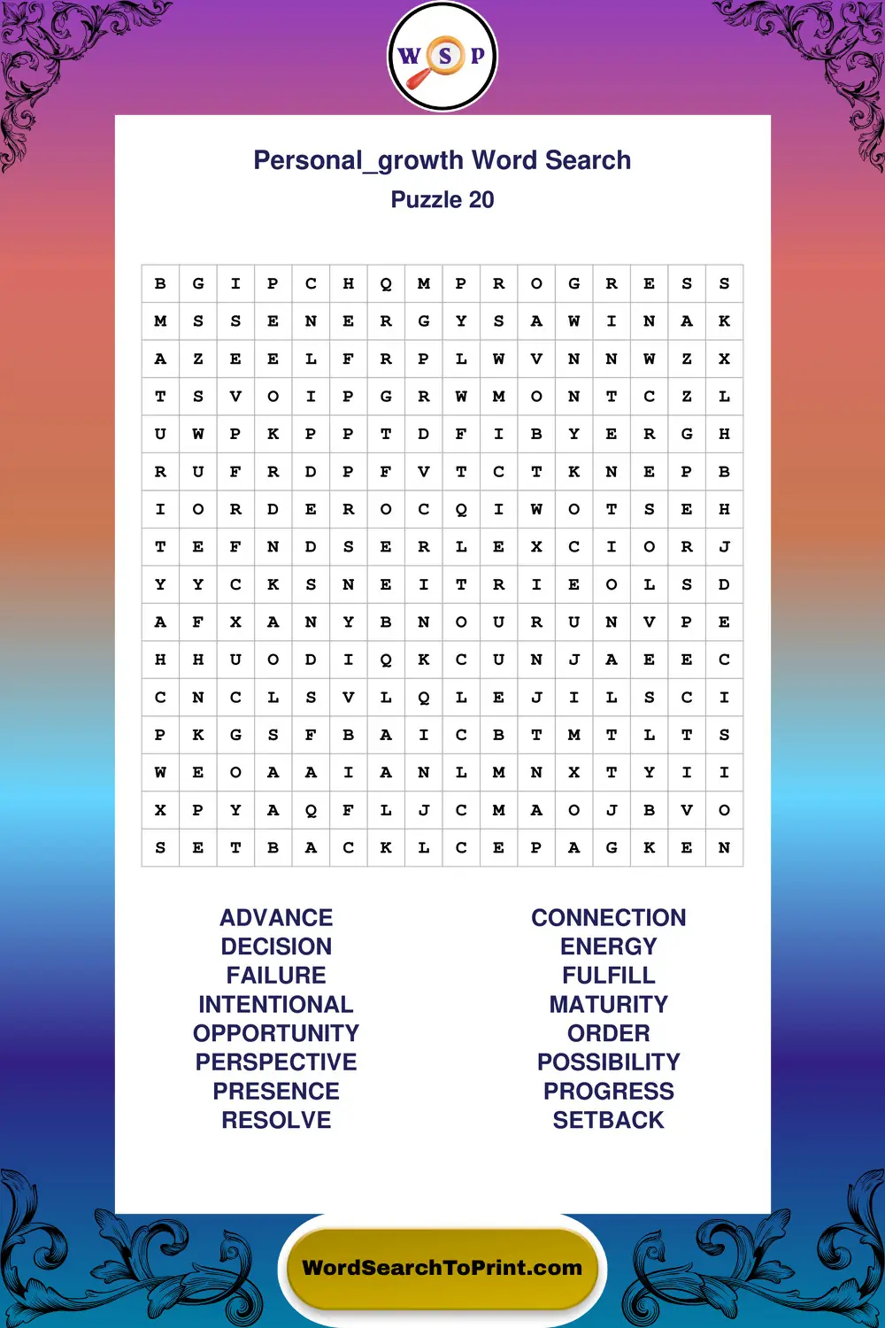 Personal Growth Word Search Puzzle 20