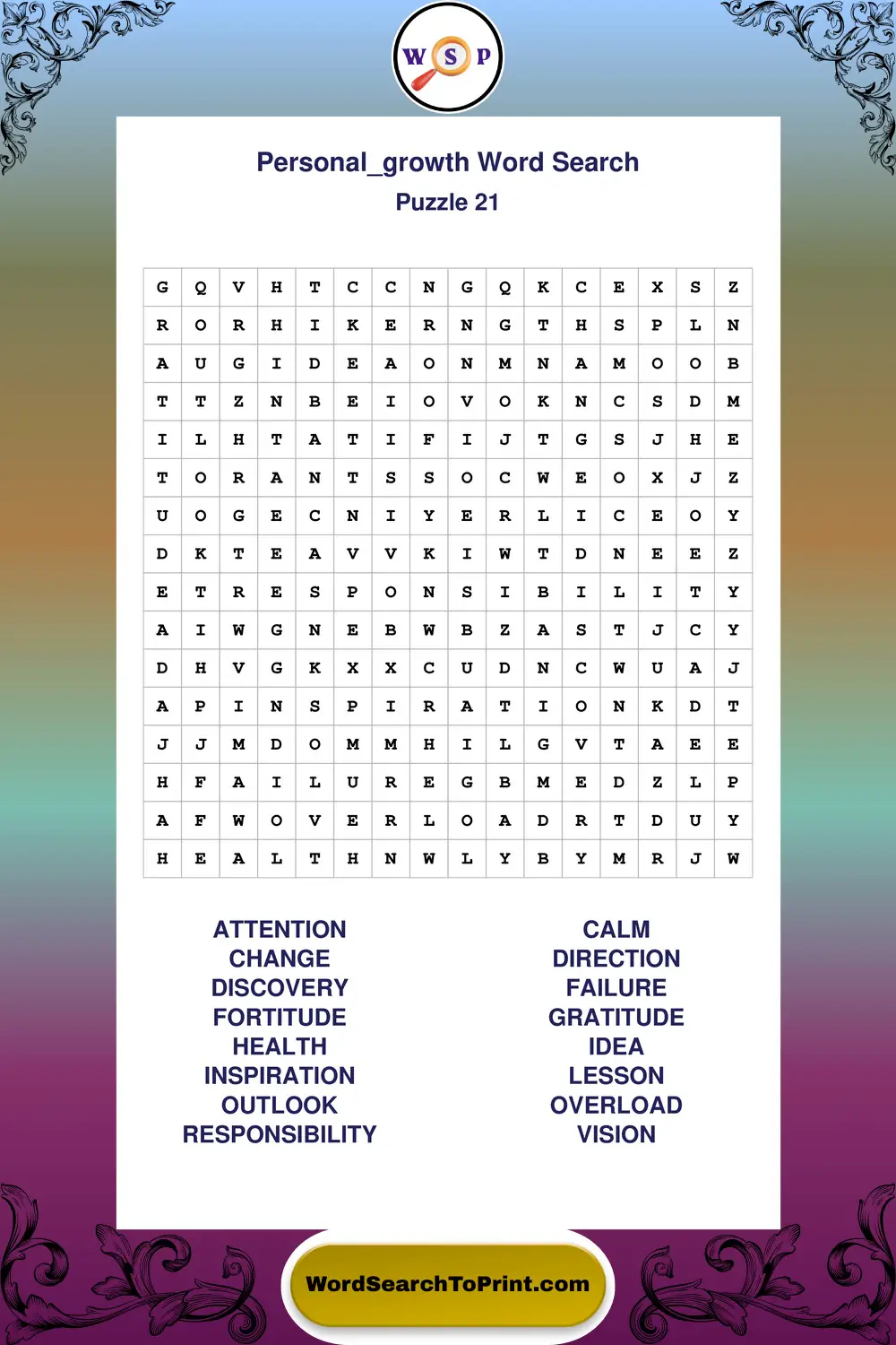 Personal Growth Word Search Puzzle 21