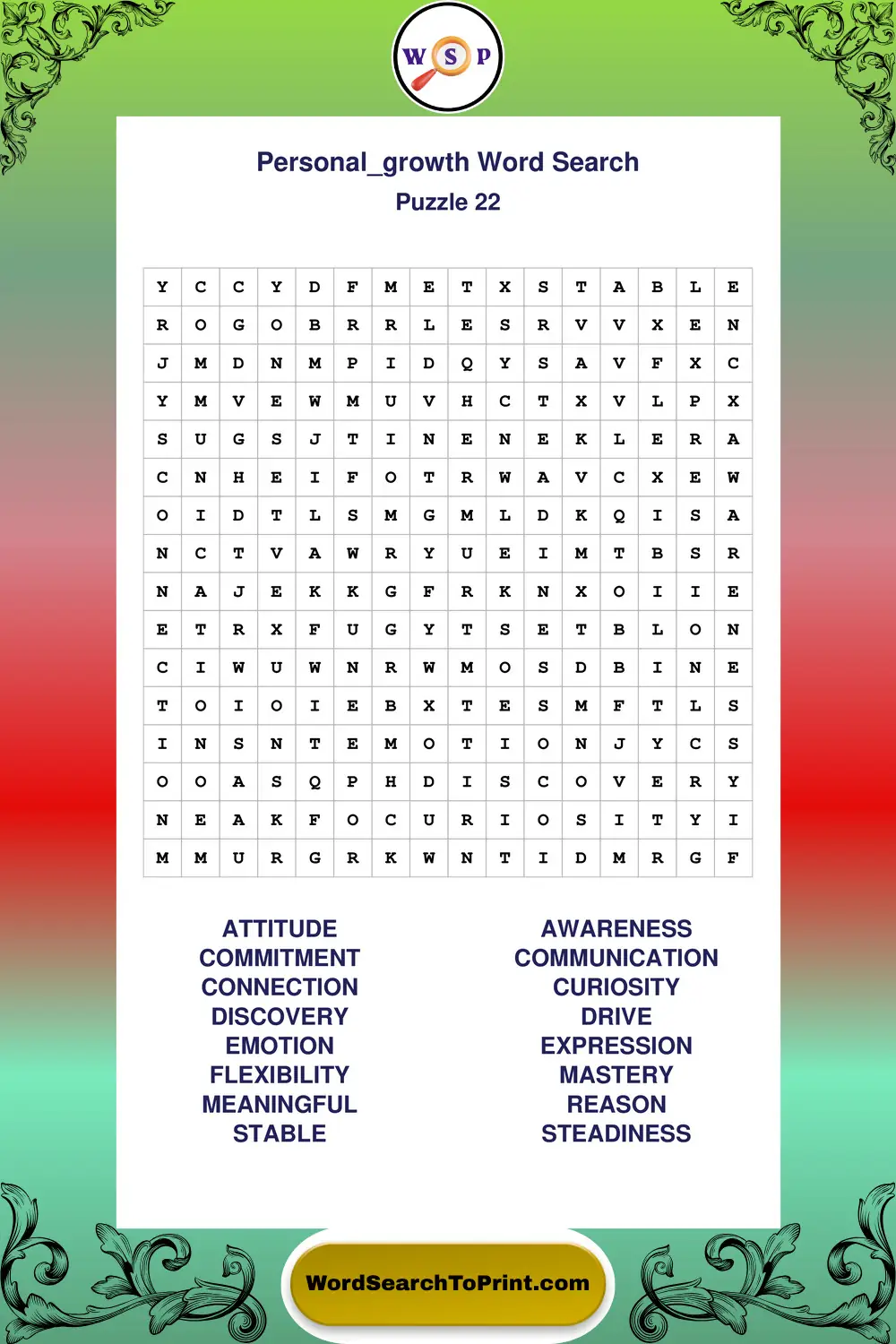 Personal Growth Word Search Puzzle 22