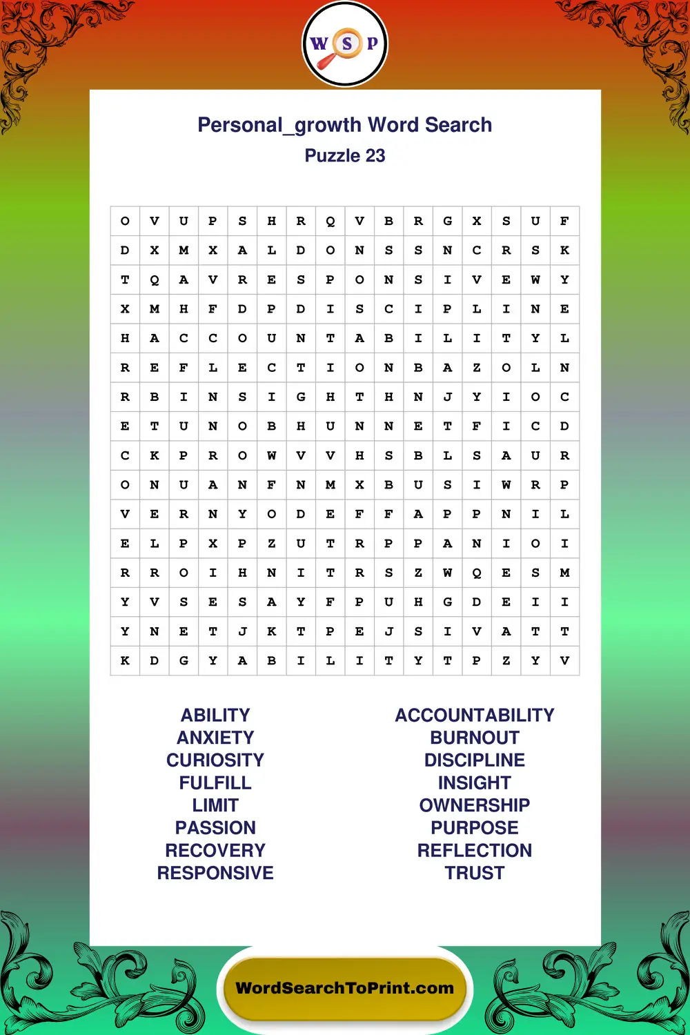 Personal Growth Word Search Puzzle 23