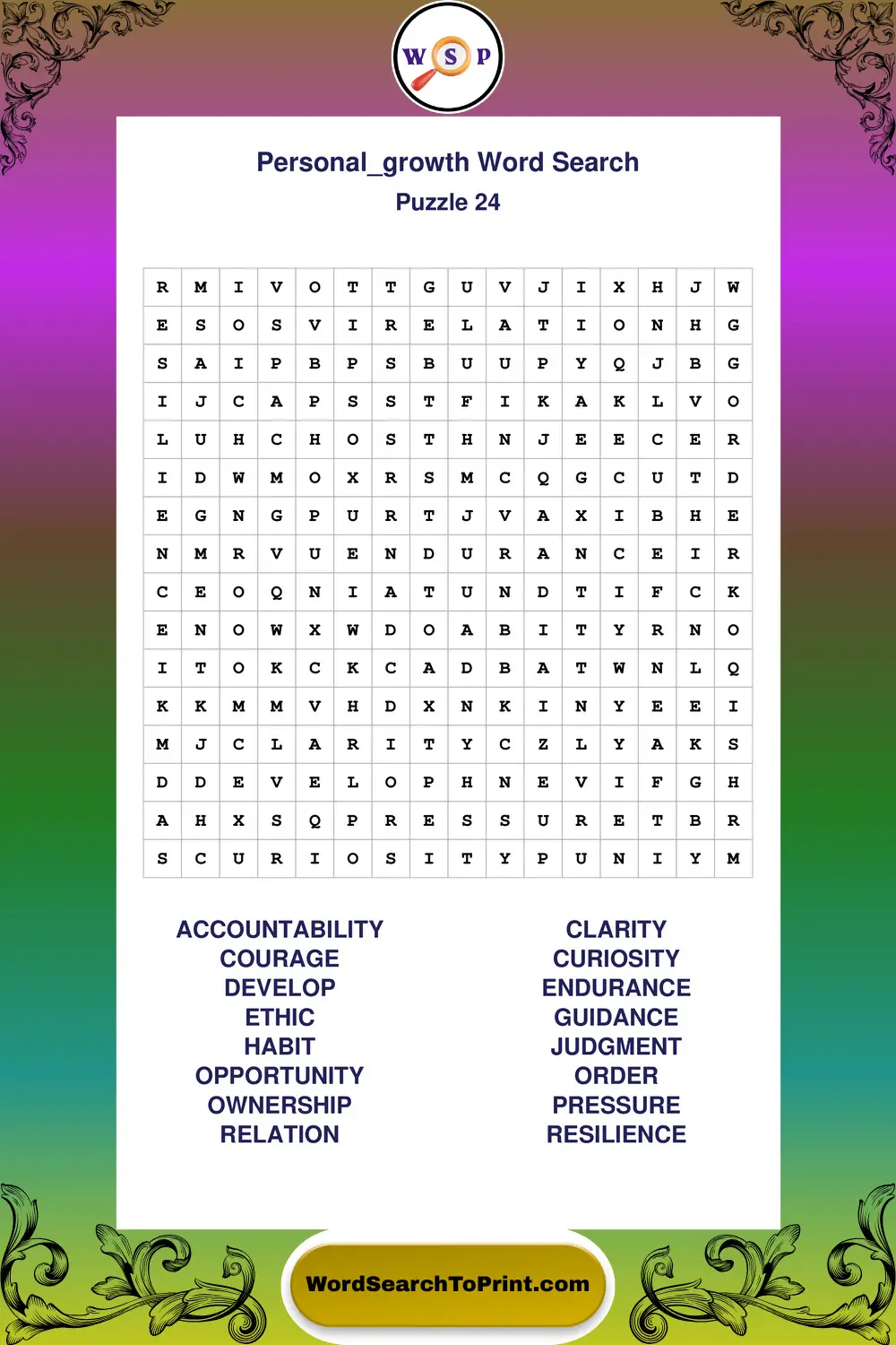 Personal Growth Word Search Puzzle 24