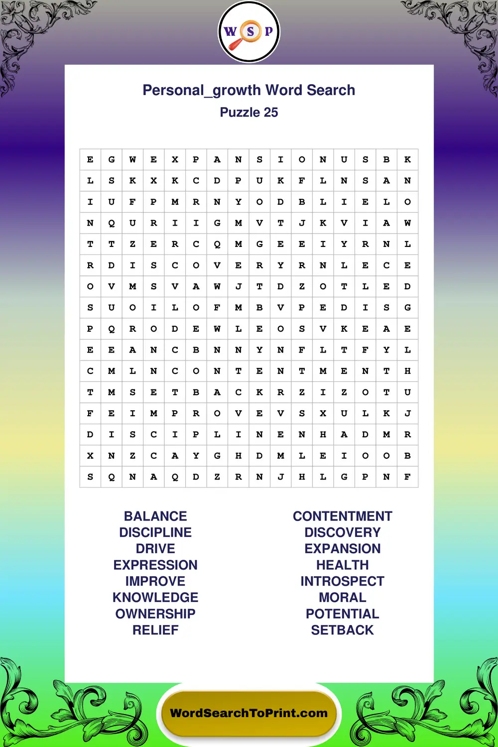 Personal Growth Word Search Puzzle 25