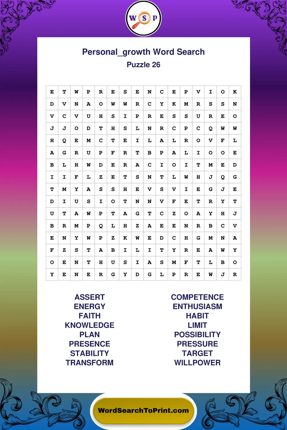 Personal Growth Word Search Puzzle 26