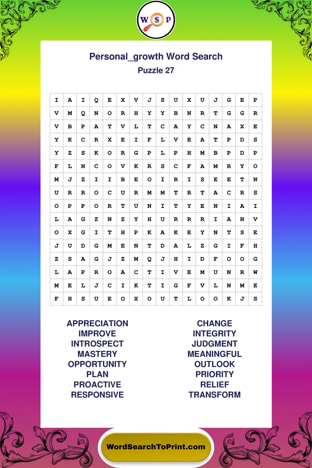 Personal Growth Word Search Puzzle 27