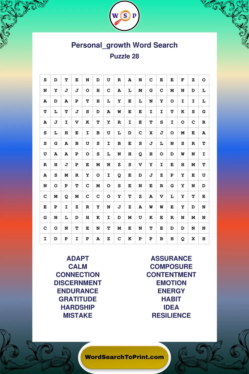 Personal Growth Word Search Puzzle 28