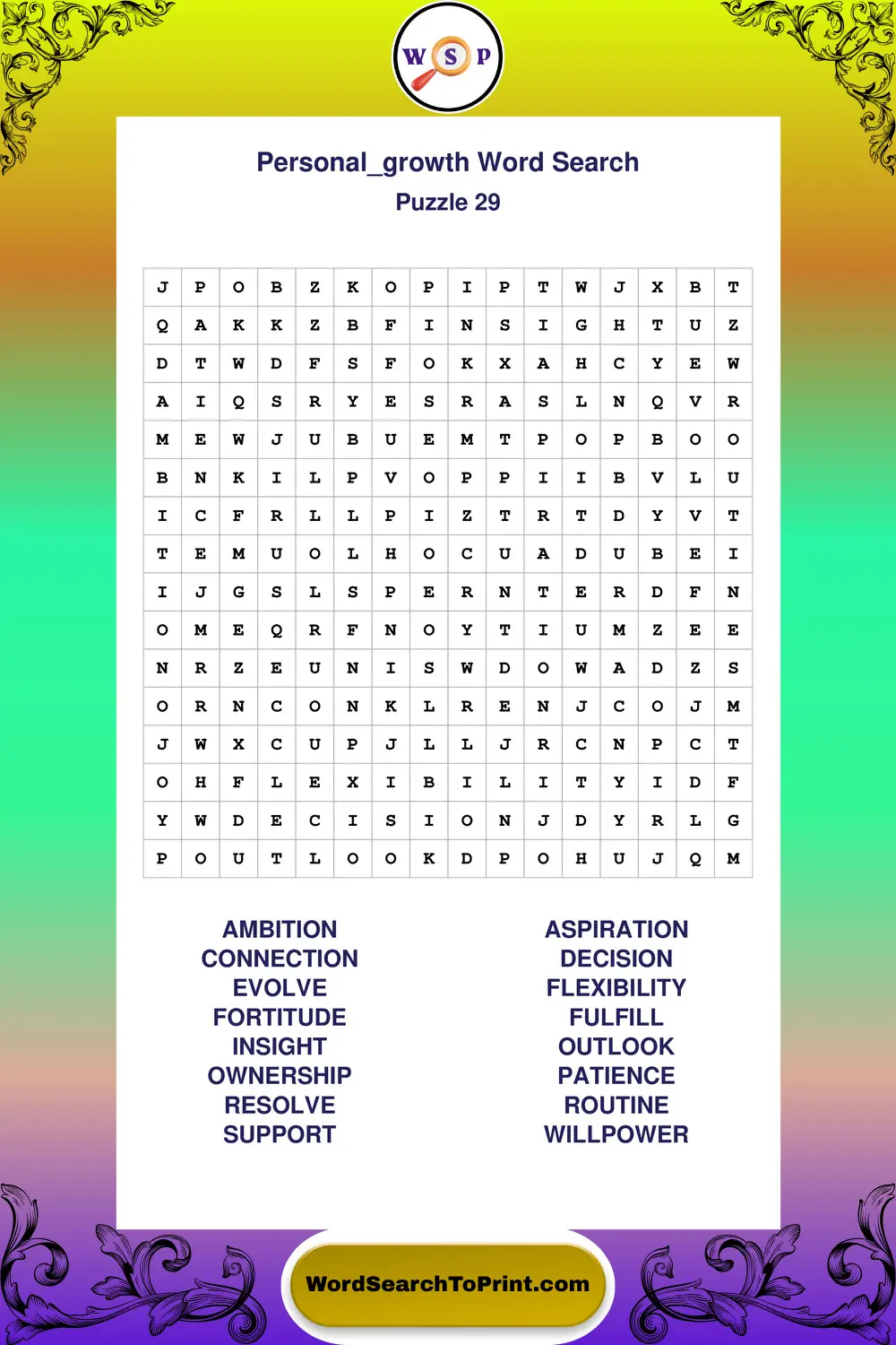 Personal Growth Word Search Puzzle 29