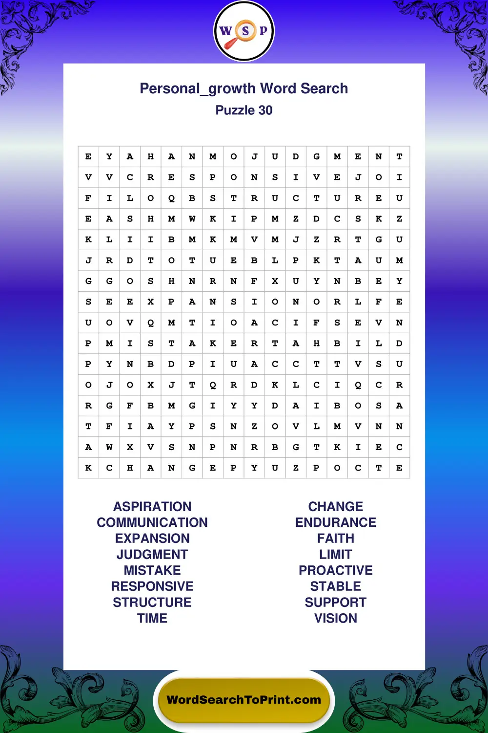 Personal Growth Word Search Puzzle 30