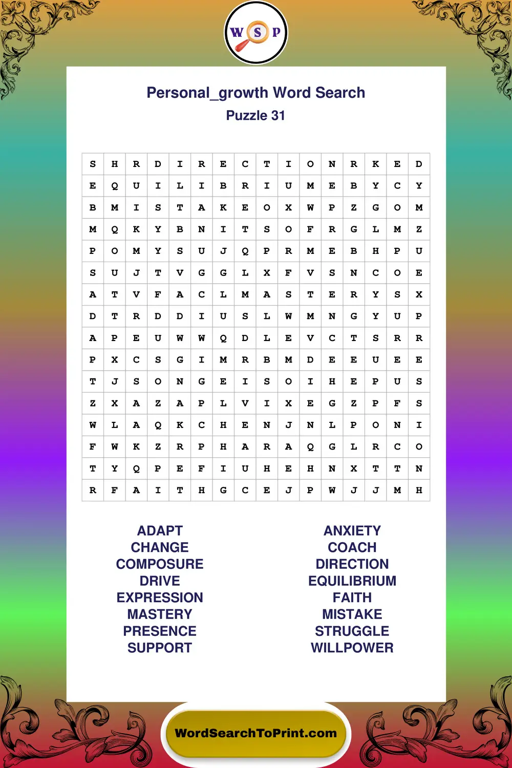 Personal Growth Word Search Puzzle 31