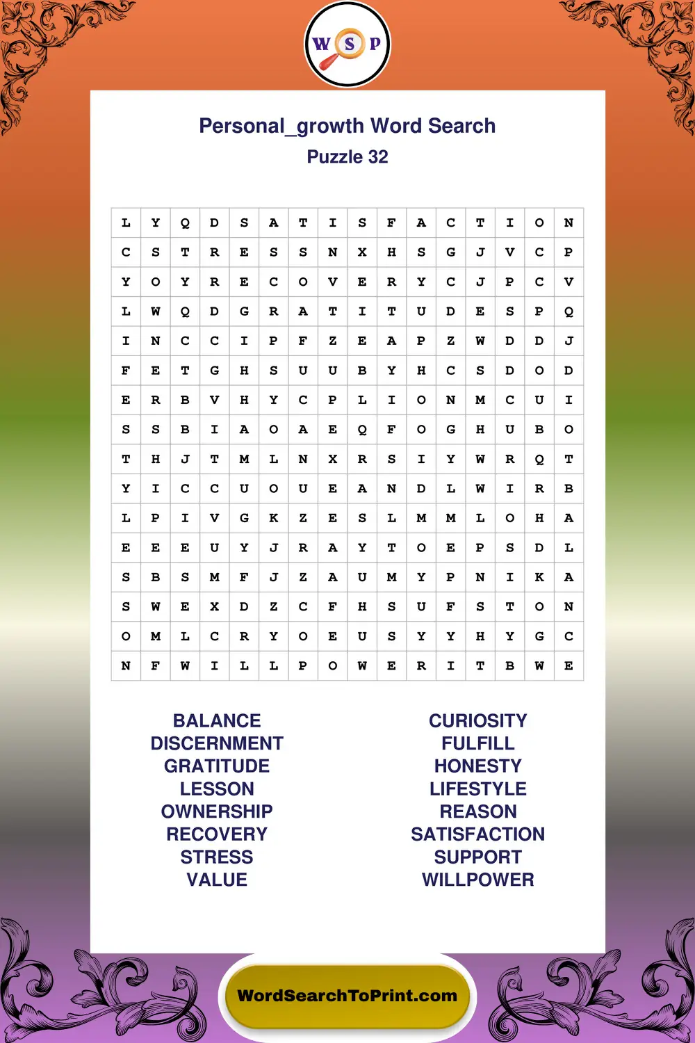 Personal Growth Word Search Puzzle 32