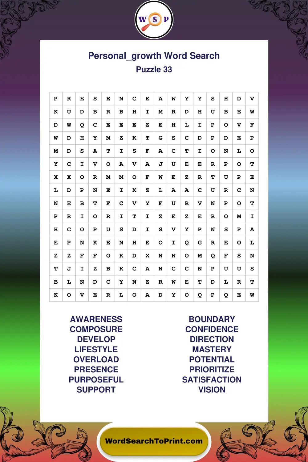 Personal Growth Word Search Puzzle 33