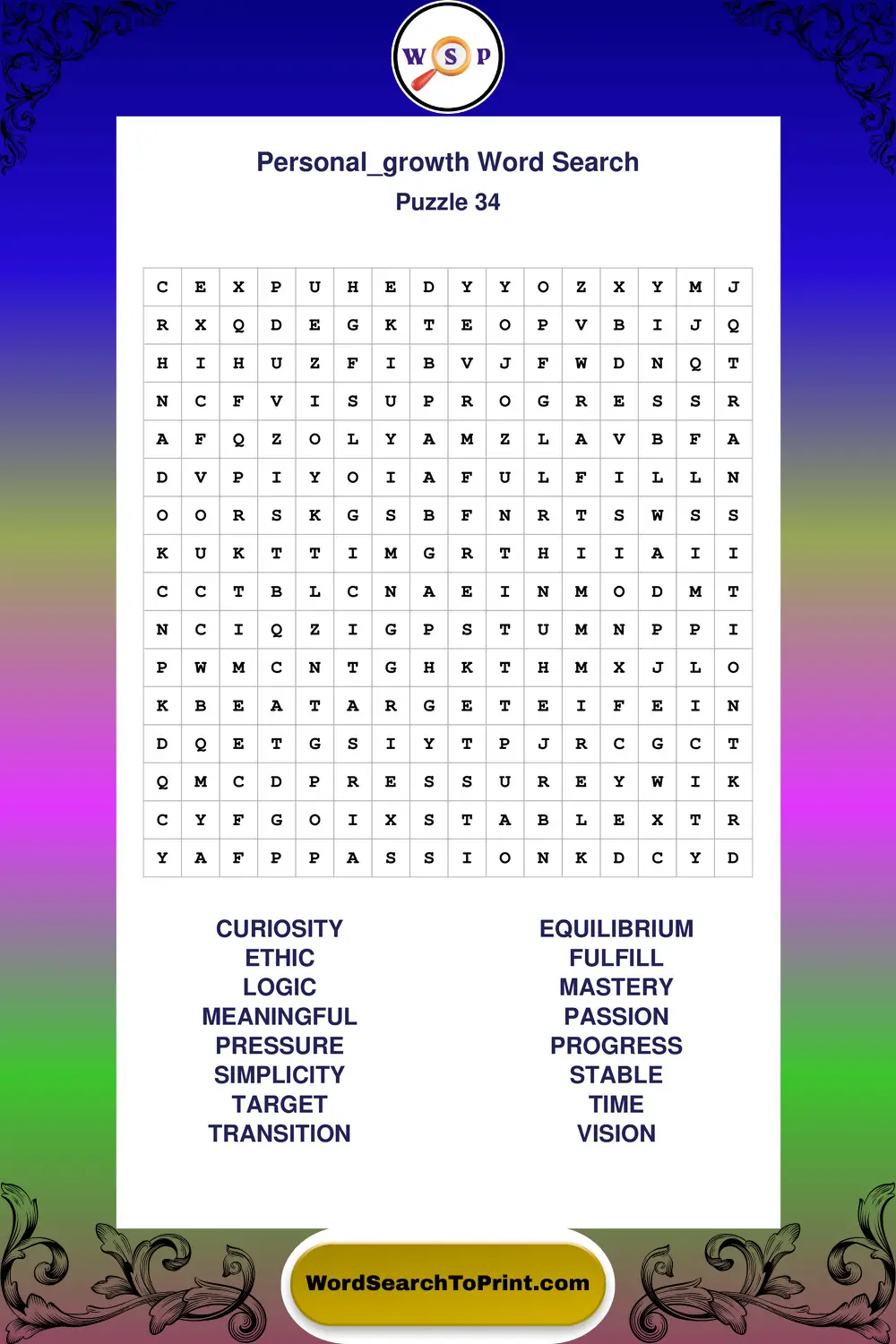 Personal Growth Word Search Puzzle 34