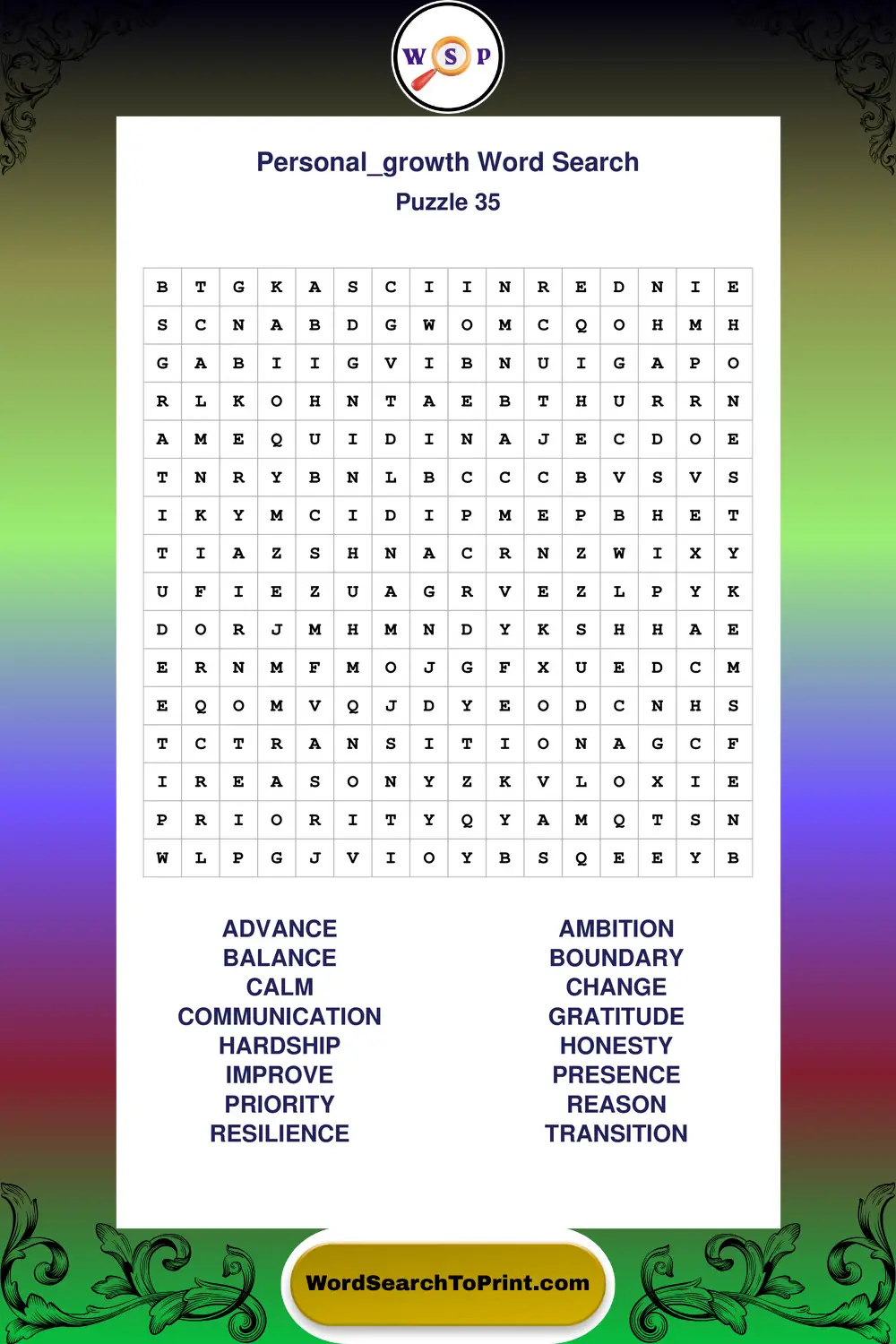 Personal Growth Word Search Puzzle 35