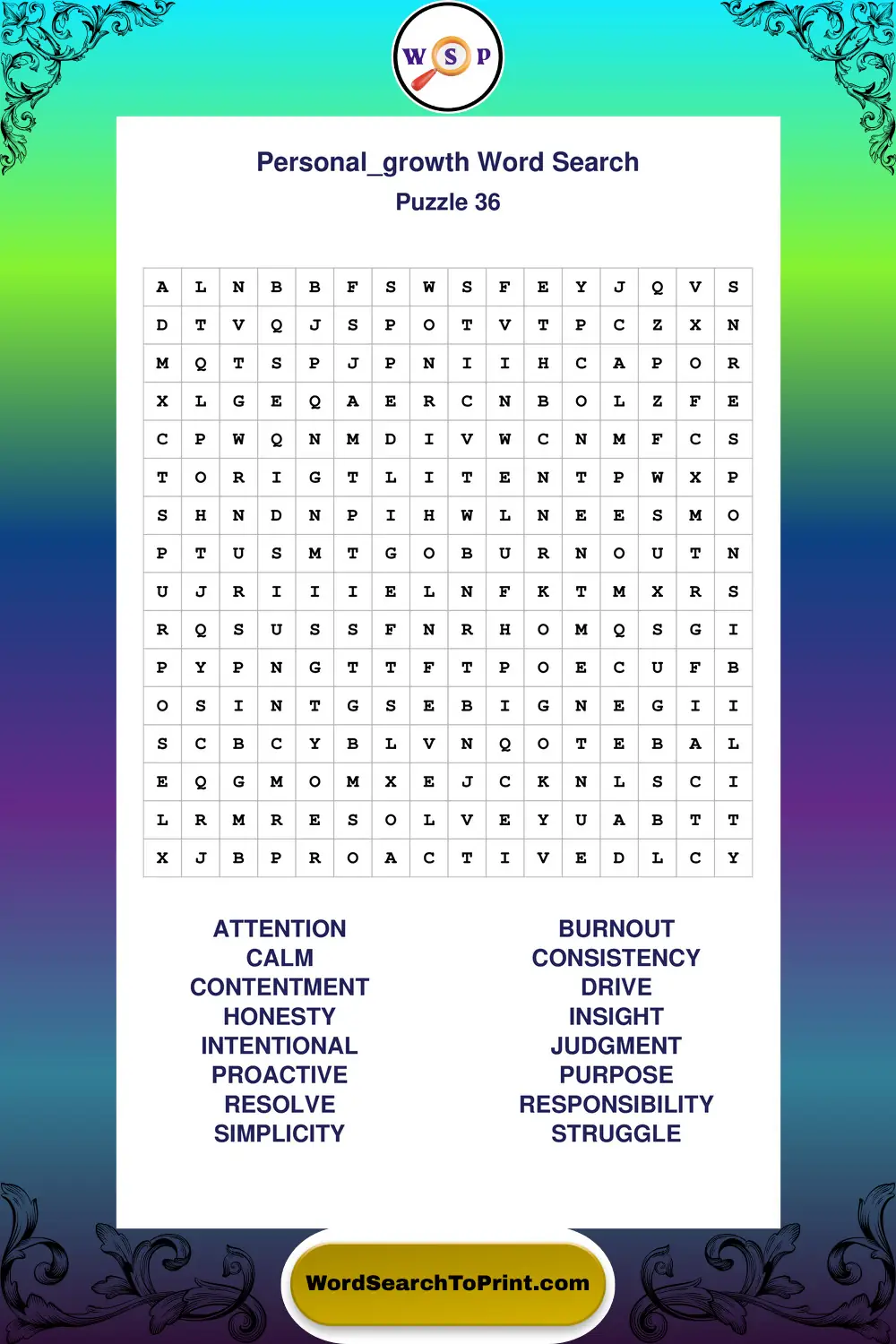 Personal Growth Word Search Puzzle 36
