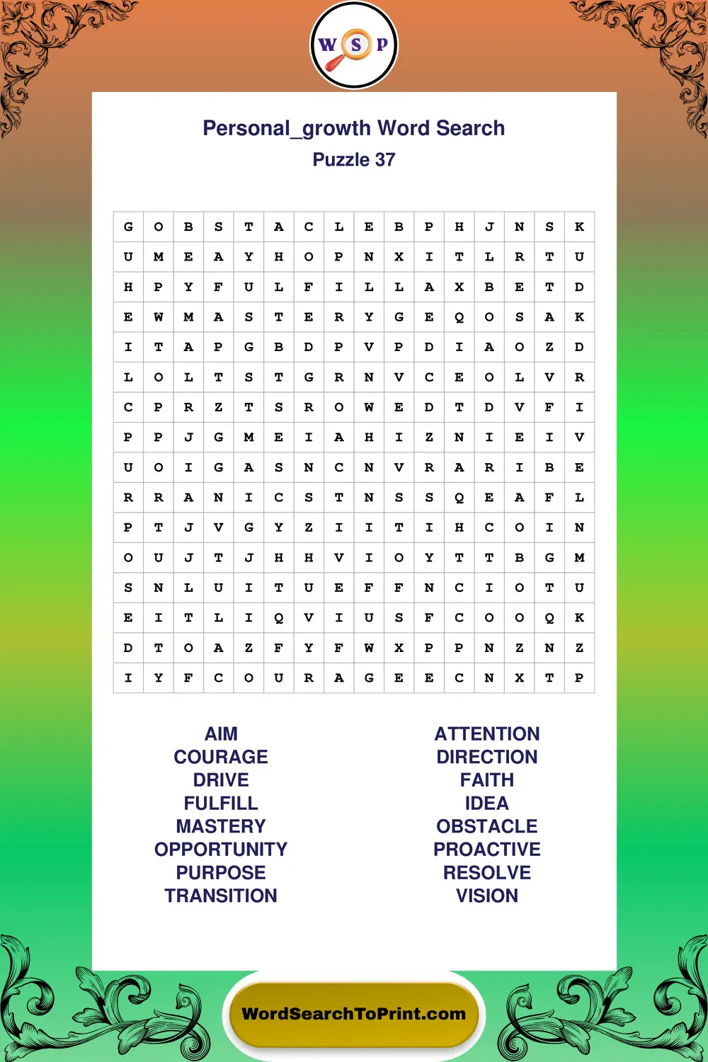 Personal Growth Word Search Puzzle 37