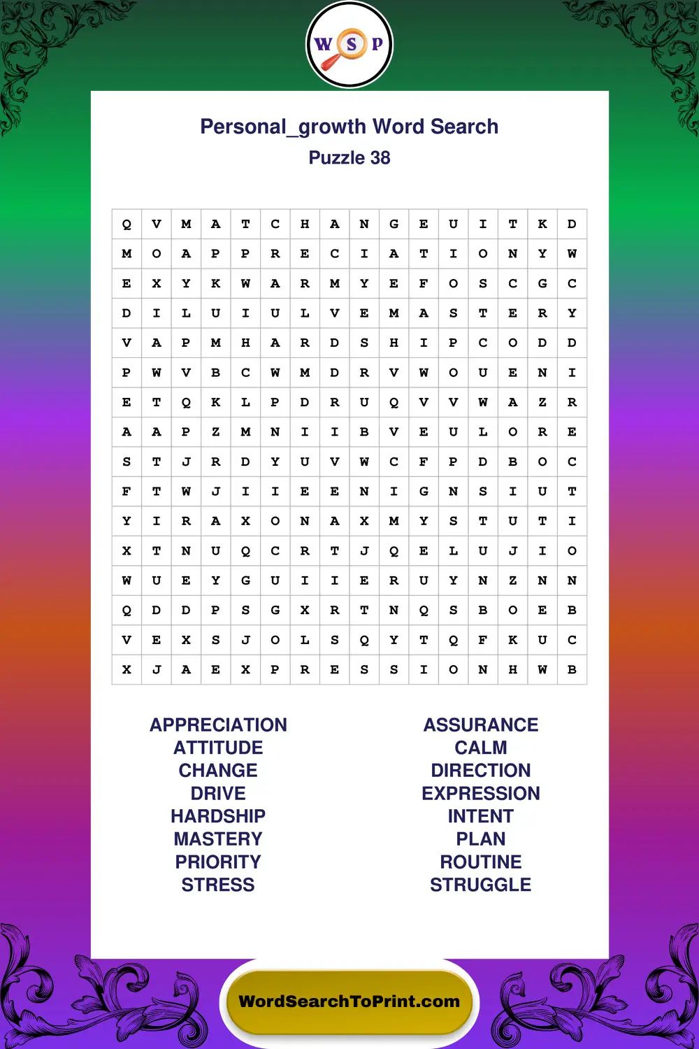 Personal Growth Word Search Puzzle 38