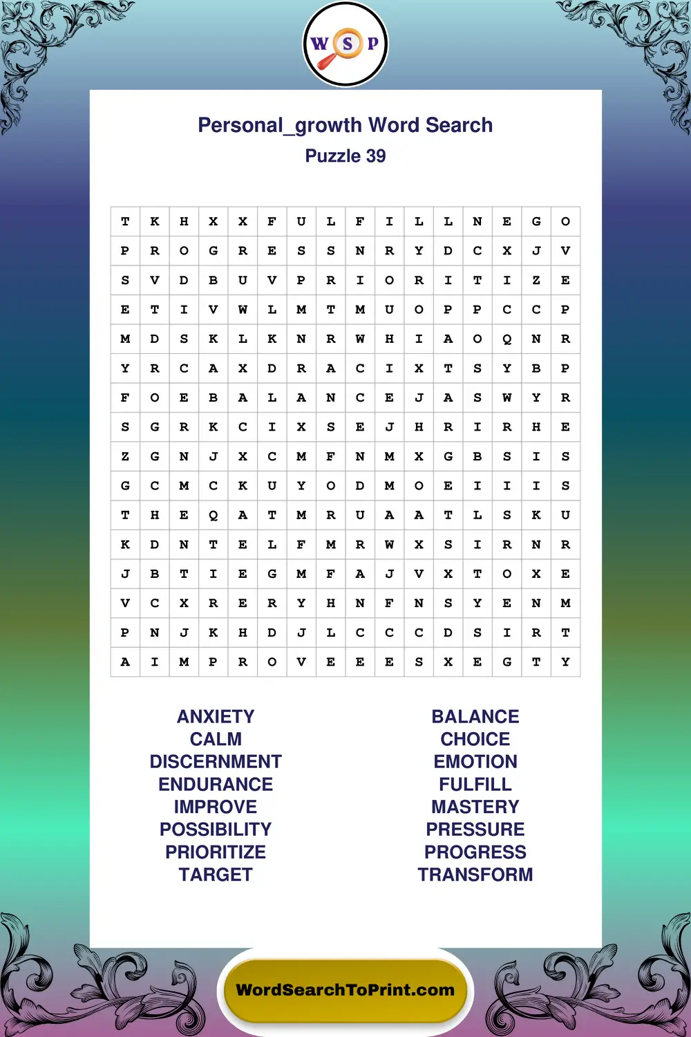 Personal Growth Word Search Puzzle 39